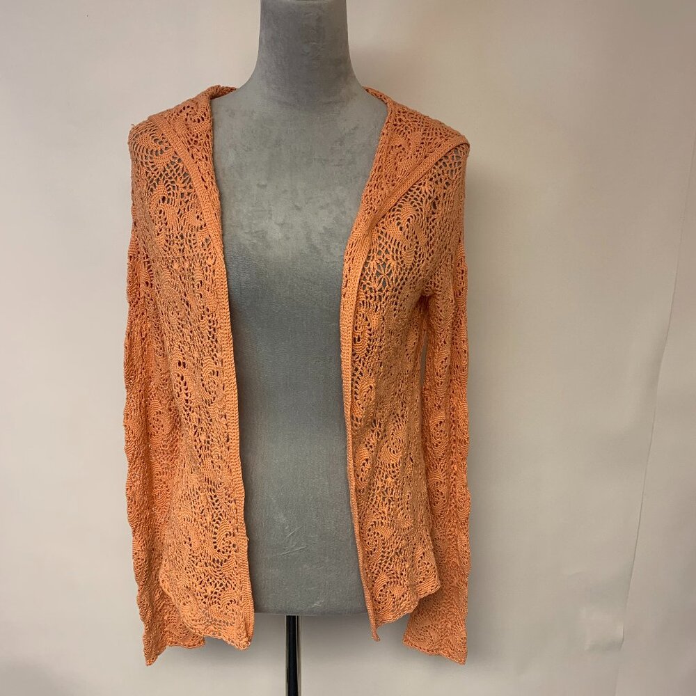 Cardigan Crochet Open Knit Silk & Linen Boho Fairy Beachy Coverup Womens SZ S